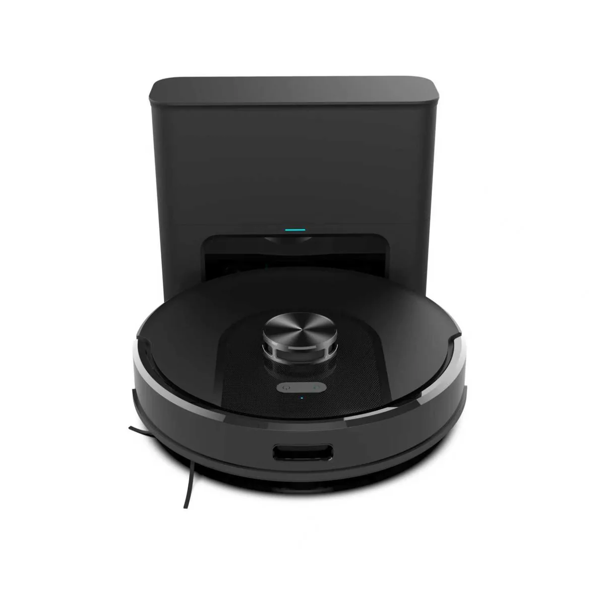 SDL40 robot vacuum docked at its self-emptying station, front view