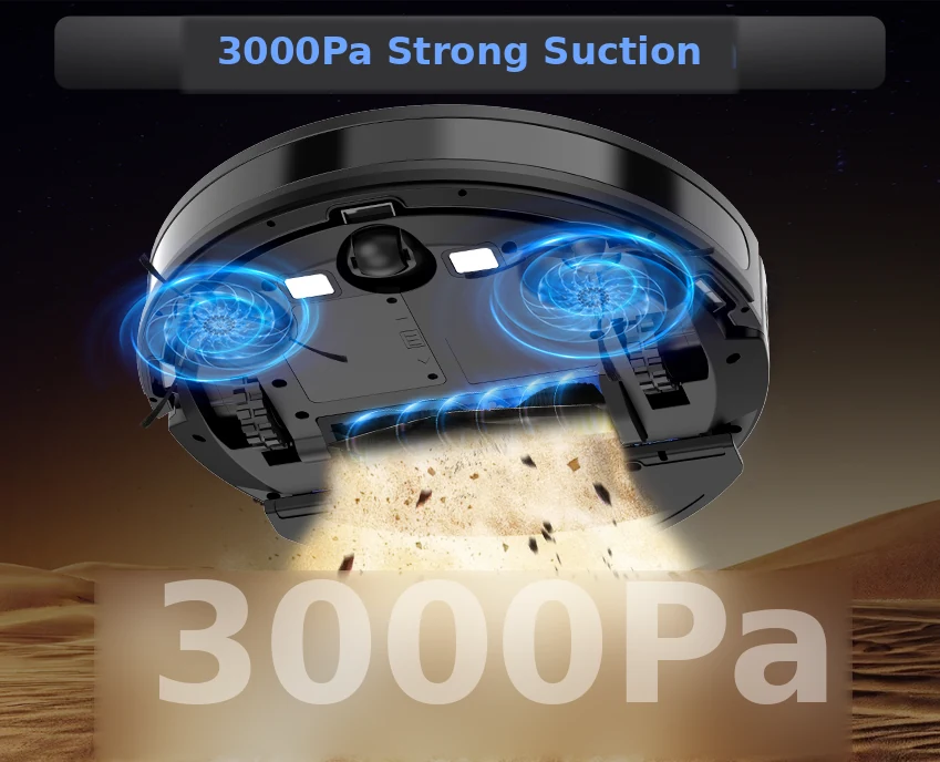 SG30 robot vacuum underside showing 3000Pa strong suction